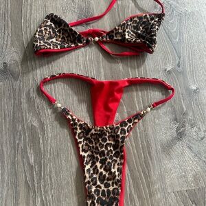 Leopard Print and Red Bikini Set